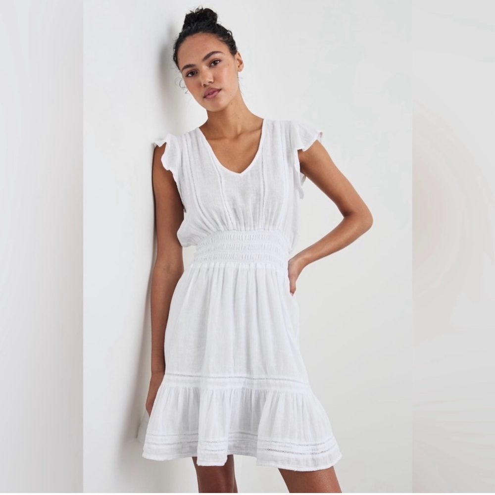 Rails White Ruffle Sleeve Mini Dress